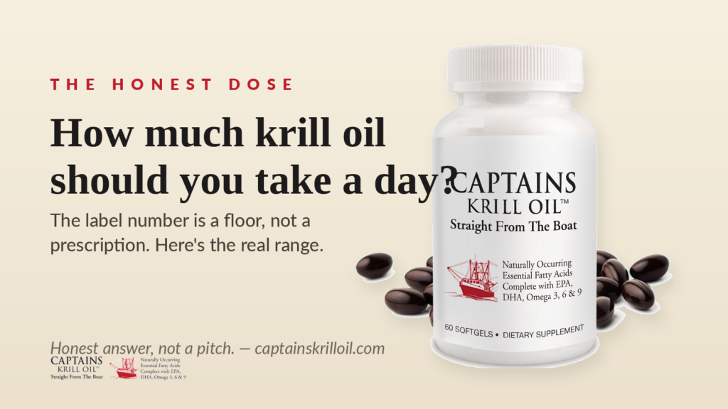 Captains Krill Oil bottle — how much krill oil to take per day