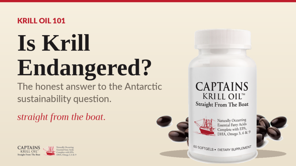 Captains Krill Oil bottle — is krill endangered, Antarctic sustainability